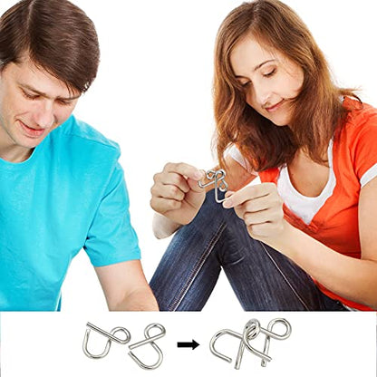 IQ Toys, Metal IQ Puzzle Set of 24, IQ Test Mind Game Toys Brain Teaser Metal Wire Puzzles Magic Trick Toy