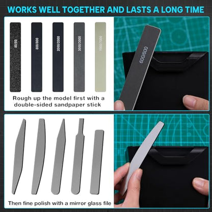 Honoson 25 Pack Hobby Model Polishing Hand Files Tool Set 5 Pcs Glass Polishing Files and 20 Pcs Sanding Sticks Metal and Wood Sanding Tool for Model Craft(Low Grits Rating,Classic Style) - style: Classic Style