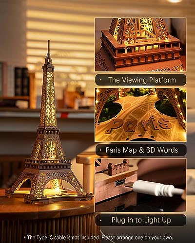 ROBOTIME 3D Wooden Puzzle DIY Model Building Kit Big Ben TG507 & Eiffel Tower TGL01