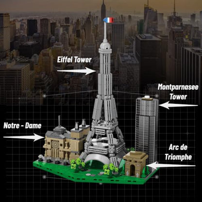 Architecture Paris Skyline Building Set 3D Collection Model, Iconic Eiffel Tower Building Model Home Office Décor, Unique Collectible Gift for Adults Travel or Architecture Enthusiasts - style: Paris Skyline
