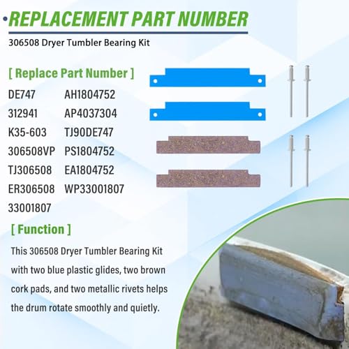 Dryer Repair Kit - 312959 Drum Belt, 303373K 12001541 Dryer Drum Roller Kit Fit for may-tag Dryer LDG8424AAE LDG9304AAM DE212 DE313 LDE8406ACE, LDE8406ACM, LDE8406ADE, LDE8410, LDE8410ACE