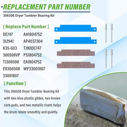 Dryer Repair Kit - 312959 Drum Belt, 303373K 12001541 Dryer Drum Roller Kit Fit for may-tag Dryer LDG8424AAE LDG9304AAM DE212 DE313 LDE8406ACE, LDE8406ACM, LDE8406ADE, LDE8410, LDE8410ACE