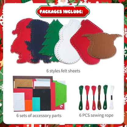 6 Sets Christmas Felt Ornament Sewing Kit, Christmas Ornaments Supplies Santa Elk Snowman Felt Sewing Socking Kit DIY Activity Perfect for Xmas Arts
