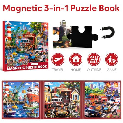 Biarek Fire Truck & Rescue Magnetic Puzzles for Kids 3-5, 75-Piece Set - color: Fire Truck & Rescue - 75 Pieces