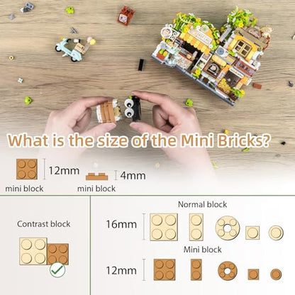 Street View Coffee Shop Mini Building Blocks, MOC Creative Building Toys Cute Animals Building Set for Girls 6-12, Simulation Architecture Construction Toy, Gift Idea for Kids Adults (1077 PCS) - style: Coffee Shop