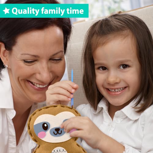 KRAFUN Beginner Sewing Kit, Sew Sloth & Leaf, Pre-Cut Felt, Kids Ages 5+ - color: Sloth