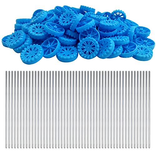 EUDAX 30mmx8mm Plastic Roll 2mm Dia Shaft Toys Wheel and 2mmx100mm STEM Shaft Round Rod Axles for DIY Toy RC Car Truck Boat Helicopter Model Part (Blue, 100pcs) - color: Blue, size: 100pcs