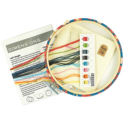 Dimensions Tea Time Counted Cross Stitch Kit for Beginners, 6" Diameter, Multicolor 6 Piece - style: Tea Time