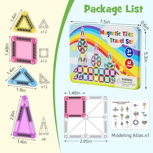 Magnetic Tiles Travel Set Toddlers: 42PCS Mini Building Blocks for Planes - style: Magnetic Tiles Travel Construction Set - 42PCS