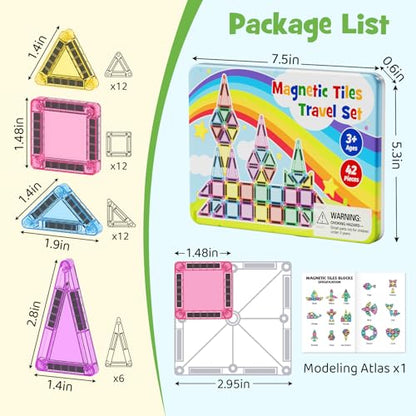 Magnetic Tiles Travel Set Toddlers: 42PCS Mini Building Blocks for Planes - style: Magnetic Tiles Travel Construction Set - 42PCS