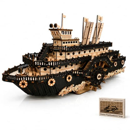 3D Wooden Puzzles for Adults,Paddle Steamer Ship Model Kit, Desk Décor,Gift
