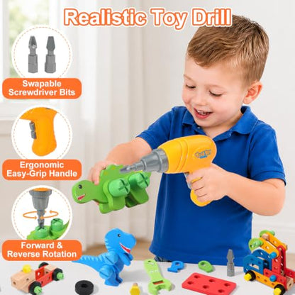 Phobby Wooden Tool Set with Drill & Belt Toy for Kids Ages 2 3 4 5 6, 60Pcs