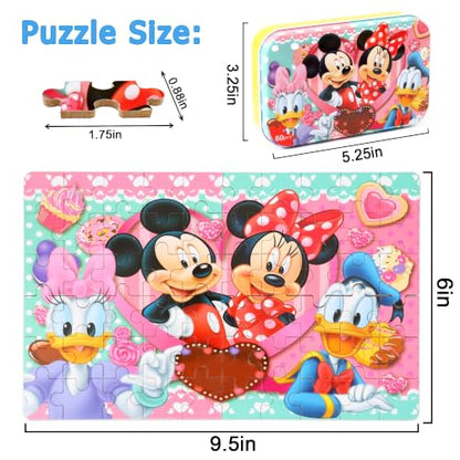 Puzzles for Kids Ages 4-6, 60 Piece Puzzles for Kids Ages 3-5 in Metal Box - color: Pink