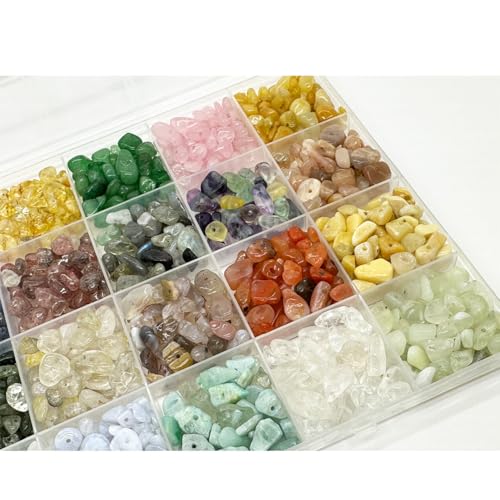 Yephac Gemstone Chips Beads DIY Jewelry Making, Healing Crystals Polishing Crushed Irregular Shaped Beads with Box(24 Colors-1) - color: 24 colors-1