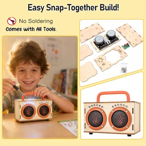 STEM Science Toy Gift for Boys Girls Age 8-13, DIY Bluetooth Speaker Kit - color: Orange