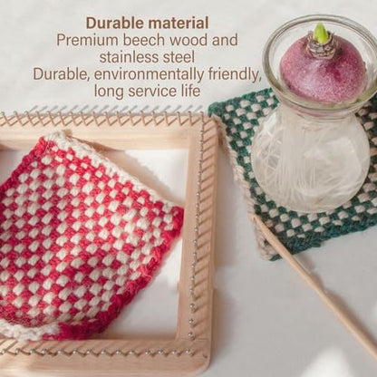 HERCHR Wooden Knitting Loom, Wooden Loom Frame Weaving Loom DIY Solid Wood Multifunctional Blanket Crochet Loom Knitting Board Loom Tool for DIY Weaving Beginner Children Adults, 20 * 20cm - color: 20*20CM