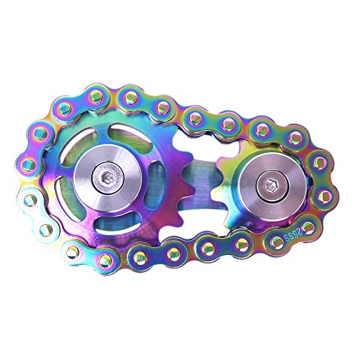 Fidget Spinner, Sprocket Linkage Bike Chain Spinner Design 2 Gears Figity Spin Finger Games, Metal Stainless Steel Durable Mechanics, Premium Figit Toy - Full Colorful - color: Full Colorful