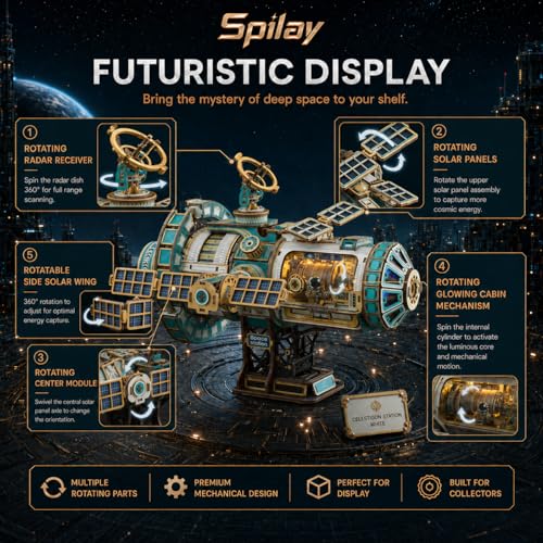 Spilay 3D Wooden Puzzle for Adults, Mechanical Wood Model Building Kit - color: Celestigon Station（white）