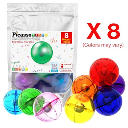 PicassoTiles Marbles for Magnetic Block Tiles Race Track Building Maze Set - color: 8 Piece Marbles for Marble Run