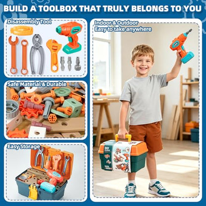 VEAIS Kids Tool Set with Drill, 148 PCS STEM Building Tools with Storage Box Plastic Todder Tool Set for Boys and Girls Age 3 4 5 6 7 8 Years