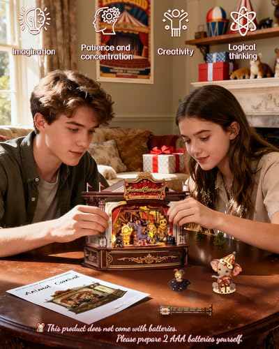 CUTEBEE 3D Wooden Puzzles with Music Box,Miniature House Kit, 413 Pcs - color: Animal Carnival