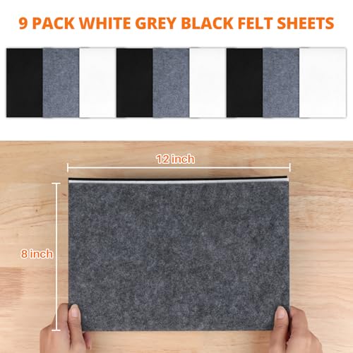 HTVRONT Felt Sheets for Crafts, 9pcs Black Gray White Stiff Felts, 8x12 - color: Grey, size: 8 X 12in