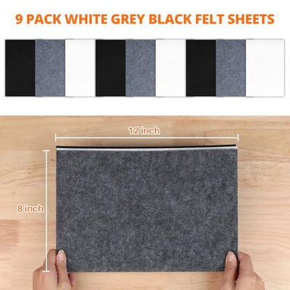 HTVRONT Felt Sheets for Crafts, 9pcs Black Gray White Stiff Felts, 8x12 - color: Grey, size: 8 X 12in