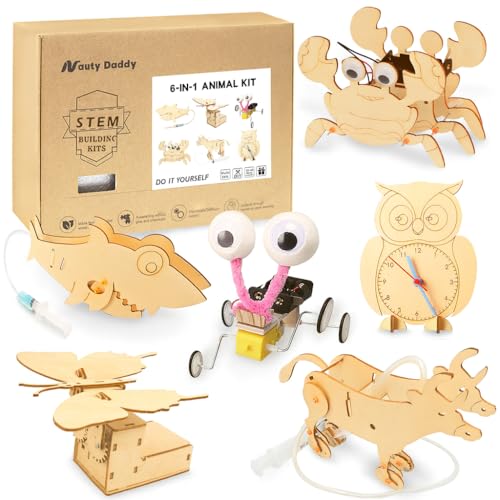 STEM Building Kit, 6-in-1 DIY Animal Construction Set with Hydraulic Shark, Clock Owl, Moving Cattle, Wooden Educational Science Toy for Ages 6+ (2)