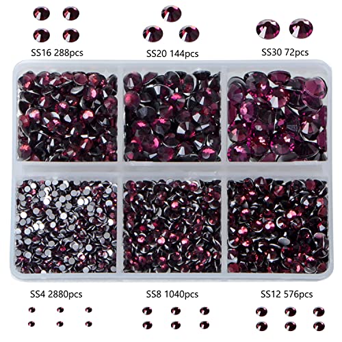 Bymitel 5000 Pieces 6 Mixed Sizes Glue Fix on Glass Rhinestones Round Crystal Gems Flatback for DIY Jewelry Making with one Picking Pen(6-Sizes 5000PCS, Amethyst) - color: Amethyst, size: 6-SIZES 5000PCS