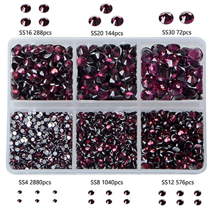 Bymitel 5000 Pieces 6 Mixed Sizes Glue Fix on Glass Rhinestones Round Crystal Gems Flatback for DIY Jewelry Making with one Picking Pen(6-Sizes 5000PCS, Amethyst) - color: Amethyst, size: 6-SIZES 5000PCS