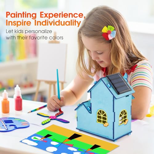 Solar Windmill House STEM Kit - DIY 3D Wooden Puzzle Science Toy for Kids,Educational Craft Model for Children Ages 8-12,Clear English Instruction.