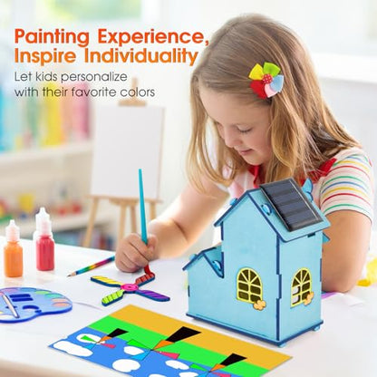 Solar Windmill House STEM Kit - DIY 3D Wooden Puzzle Science Toy for Kids,Educational Craft Model for Children Ages 8-12,Clear English Instruction.