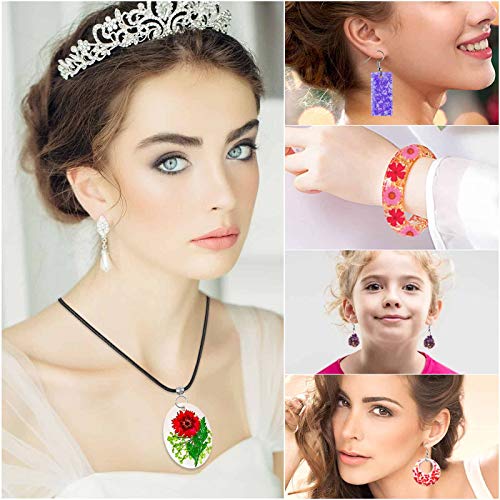 219Pcs Resin Kit for Beginners, Thrilez Resin Mold Kit with Resin Molds Silicone and Epoxy Resin Supplies Include Dried Flowers, Foil Flakes, Necklace Cord, Earring Hooks for DIY Jewelry Making