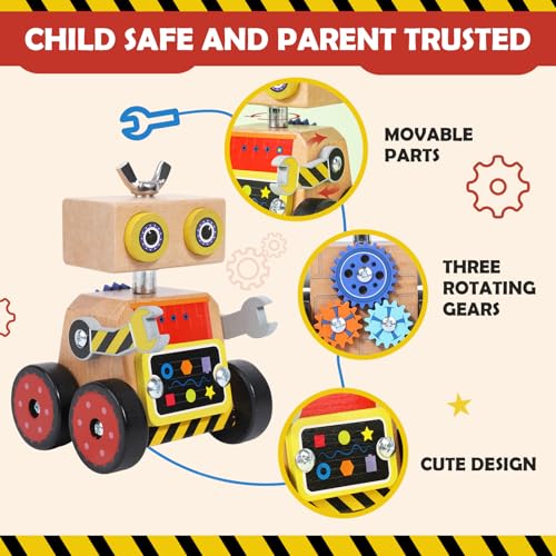 Robot Building Toy, Wooden Little Robot Assembly Kit for Kids 4-8 Years, STEM Educational Woodworking Crafts Projects for Kids, Gift for Boys and Girls 4 5 6 7 8 Years Old