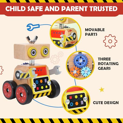 Robot Building Toy, Wooden Little Robot Assembly Kit for Kids 4-8 Years, STEM Educational Woodworking Crafts Projects for Kids, Gift for Boys and Girls 4 5 6 7 8 Years Old