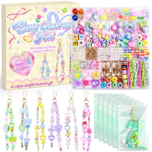 Weraher 447Pcs DIY Bag Charm Kit, Colorful Beads for Keychains, Craft Jewelry Making Supplies for All Ages