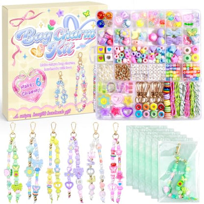 Weraher 447Pcs DIY Bag Charm Kit, Colorful Beads for Keychains, Craft Jewelry Making Supplies for All Ages