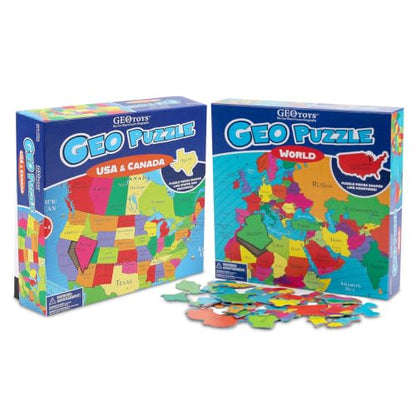 GeoPuzzle USA/Canada & World Jigsaw Puzzles, 2-Pack Puzzle for Kids - color: 2 Sets-usa/Canada & World