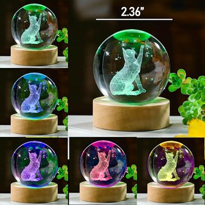 3D Cat Crystals Ball - Glass Cat Figurines & Decor for Room, Birthday or Keepsake - style: Cat