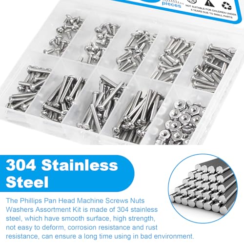 240pcs #4-40 Phillips Pan Head Machine Screws Nuts Washers Kit - size: #4-40