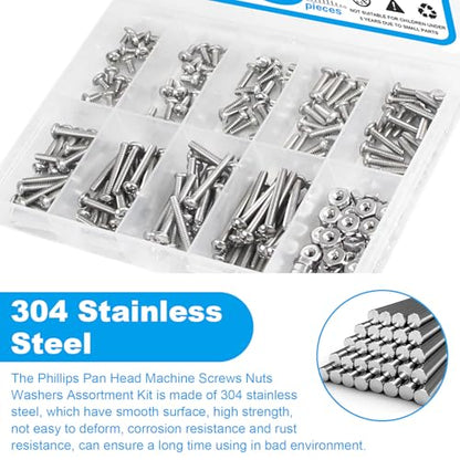 240pcs #4-40 Phillips Pan Head Machine Screws Nuts Washers Kit - size: #4-40