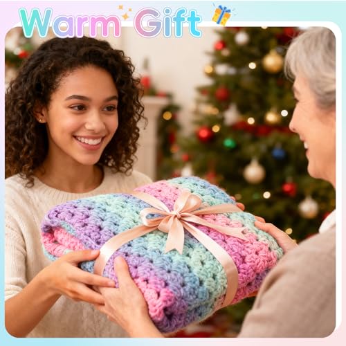 Aeelike Crochet Blanket Kit for Beginner, Easy Crochet Kit, Purple Gradient - color: Aurora Purple Gradient