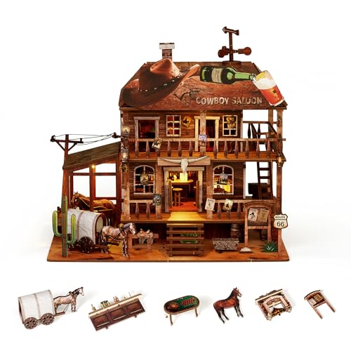 VORATHIS Book Nook Kit, 3D Wooden Puzzle for Adults (West Saloon) - color: West Saloon