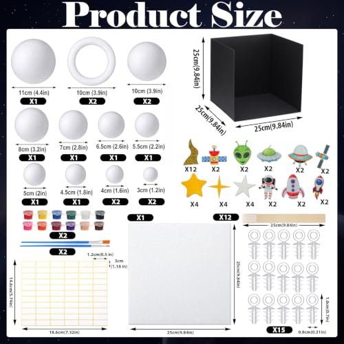 Ripeng 86 Pcs Solar System Model Project Kit Solar System Diorama Kit Include Mixed Foam Balls Stickers Foam Board Black Cardboard Box Wooden Skewers for Space Planet DIY Crafts