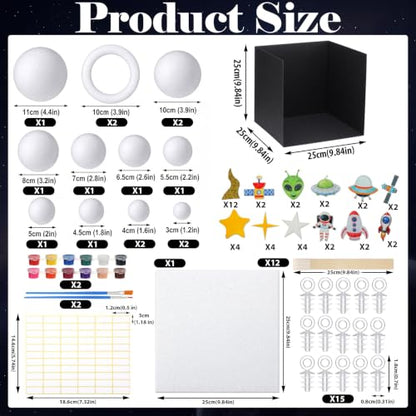 Ripeng 86 Pcs Solar System Model Project Kit Solar System Diorama Kit Include Mixed Foam Balls Stickers Foam Board Black Cardboard Box Wooden Skewers for Space Planet DIY Crafts