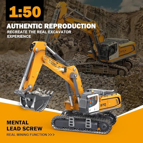 Adult Metal Mini Remote Control Excavator 1:50 ，Features a Lever-Driven Digging System, Comes with Two Batteries and a Carrying case, and is an Ideal Gift for Model Enthusiasts and Children - color: Excavator