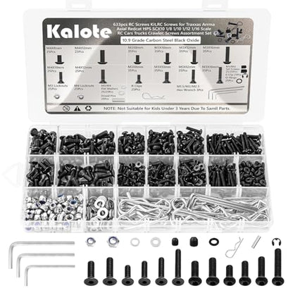 633PCS RC Screw Kit, 10.9 Carbon Steel Hex Bolts for Traxxas Axial - color: 633pcs Black