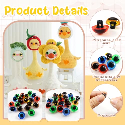 TOAOB 20pcs Sew On Safety Eyes Buttons 15mm 5 Colors Plastic Mushroom Domed Sewing Crafting Eyes for DIY Stuffed Animals Amigurumis Crochet Doll Making - size: 15mm