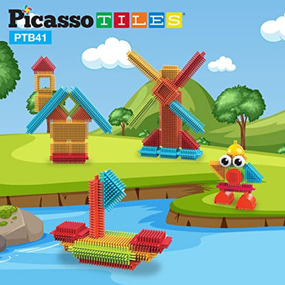 PicassoTiles Toys 41 piece Hedgehog Block Building Blocks Construction Toy Set w/IdeaBook Learning Playset None Magnetic STEM STEAM Educational Kit Child Brain Development Preschool Kindergarten PTB41 - color: 41pc Hedgehog