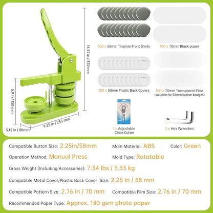 Button Maker Machine 58mm (2.25 in) Installation-Free, DIY Button Pin Maker Machine, Badge Punch Press with Free 100pcs Badge Supplies & Pictures & Circle Cutter - size: Round 58mm (2.25 inch)